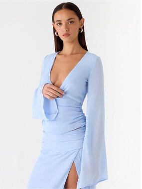 long sleeve shoulderless dress Flutters Off-Shoulder Long Sleeve Maxi Dress White